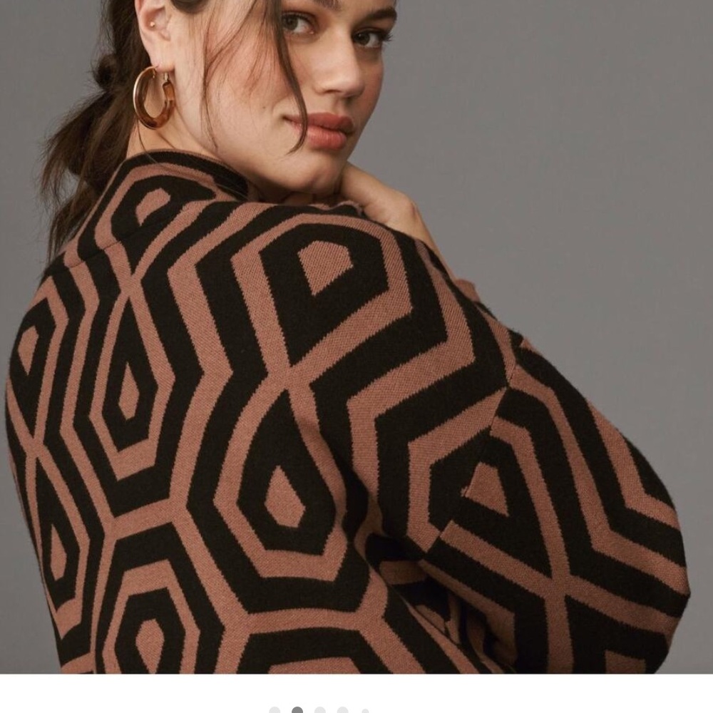 Anthropologie MAEVE Carys L Mock-Neck Sweater Bold Geometric Relaxed Fit Black